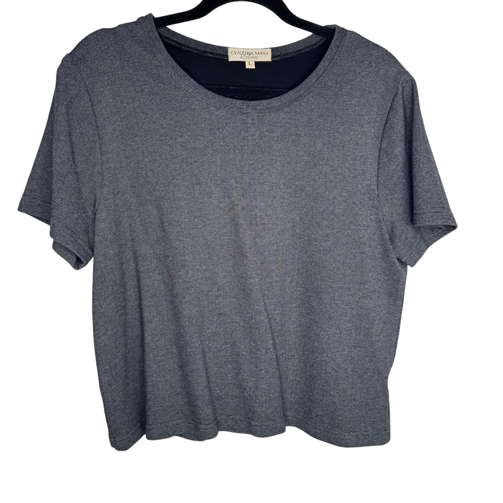 Cynthia Max Relax Sz L Gray Stretchy Short Sleeve Crew Neck T-Shirt Oversized